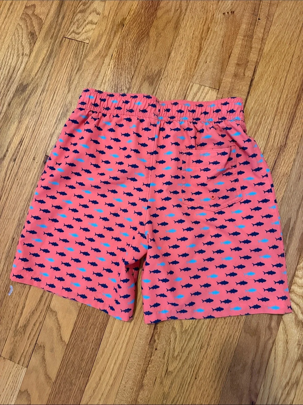 Abercrombie kids coral Swim Trunks with Blue Fish Print size 11/12